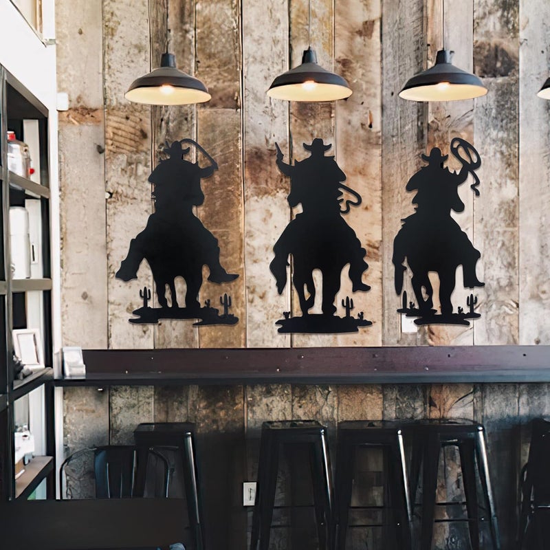 J-Fly Western Cowboy Wall Decor Vintage Cowboy Wall Art Valentine Home Decor Rustic Door Decorations Hanging Outdoor Indoor Bedroom Living Room Bathroom Black - Image 3